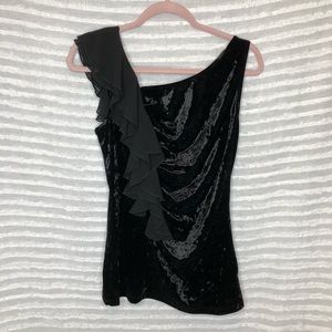 Black velvet top with ruffle